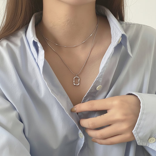 Square Layer Necklace 2P Set Gold/Silver [Fast Shipping]