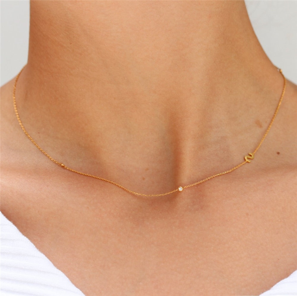 Initial &amp; Stone Necklace Silver/Gold [Pre-order Item]