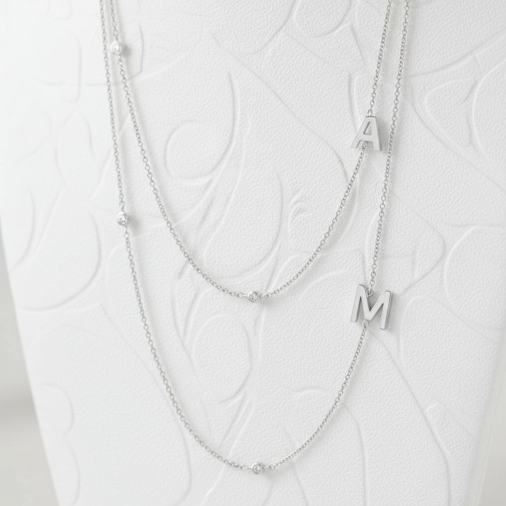 Initial &amp; Stone Necklace Silver/Gold [Pre-order Item]