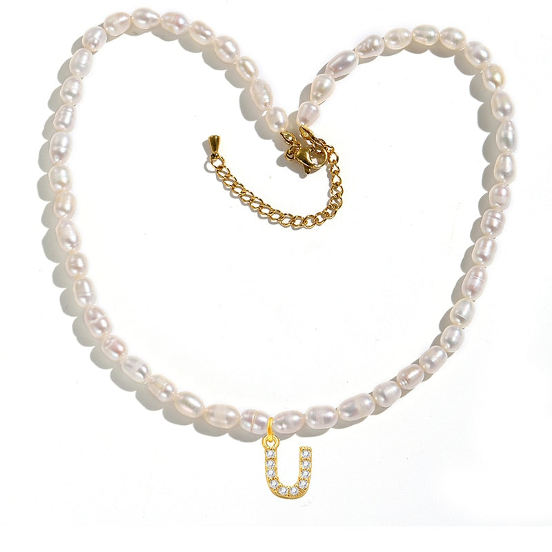 Initial Charm Freshwater Pearl Necklace Gold [Pre-order Item]