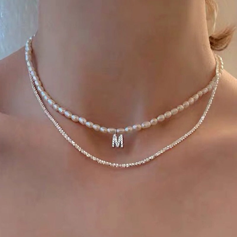 Initial Charm Freshwater Pearl Necklace Gold [Pre-order Item]