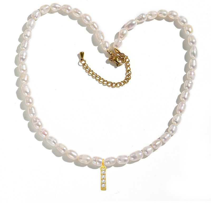 Initial Charm Freshwater Pearl Necklace Gold [Pre-order Item]