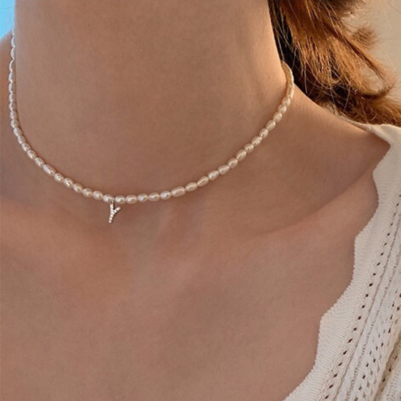 Initial Charm Freshwater Pearl Necklace Gold [Pre-order Item]