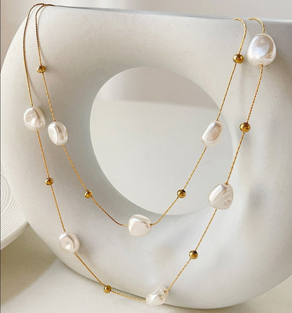 Freshwater pearl bead layered necklace [Fast delivery]