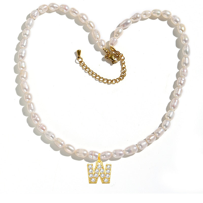 Initial Charm Freshwater Pearl Necklace Gold [Pre-order Item]