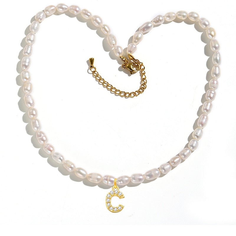 Initial Charm Freshwater Pearl Necklace Gold [Pre-order Item]