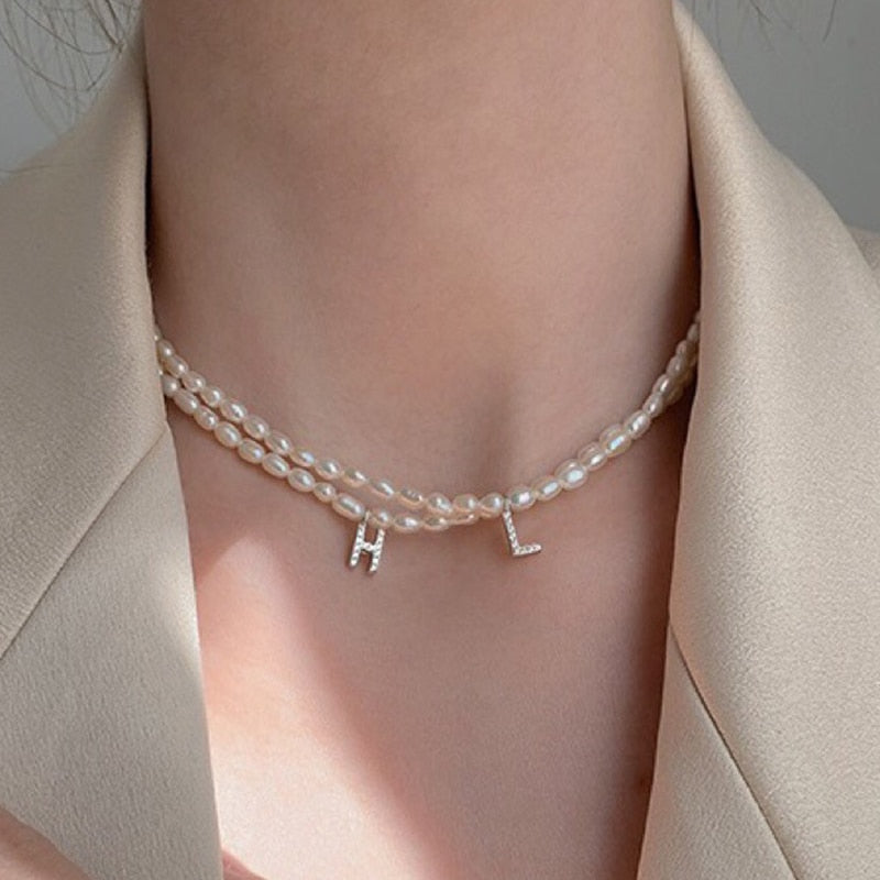 Initial Charm Freshwater Pearl Necklace Gold [Pre-order Item]