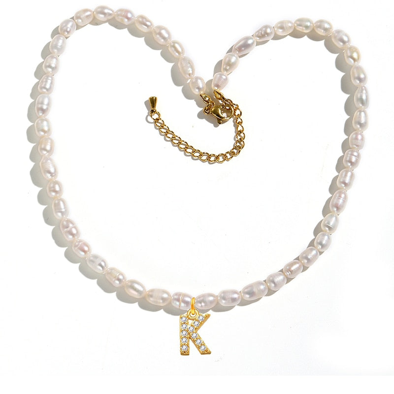 Initial Charm Freshwater Pearl Necklace Gold [Pre-order Item]