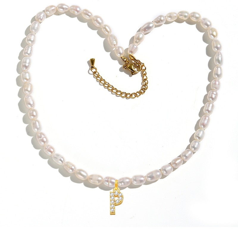 Initial Charm Freshwater Pearl Necklace Gold [Pre-order Item]