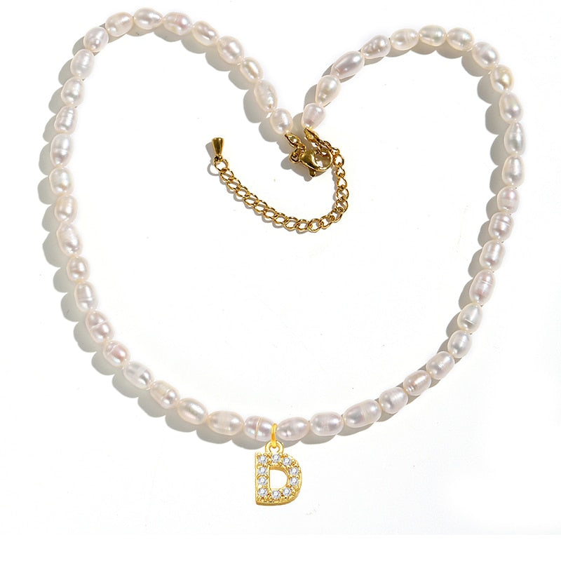 Initial Charm Freshwater Pearl Necklace Gold [Pre-order Item]