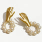 Hand Motif Freshwater Pearl Earrings Gold [Pre-order Item]