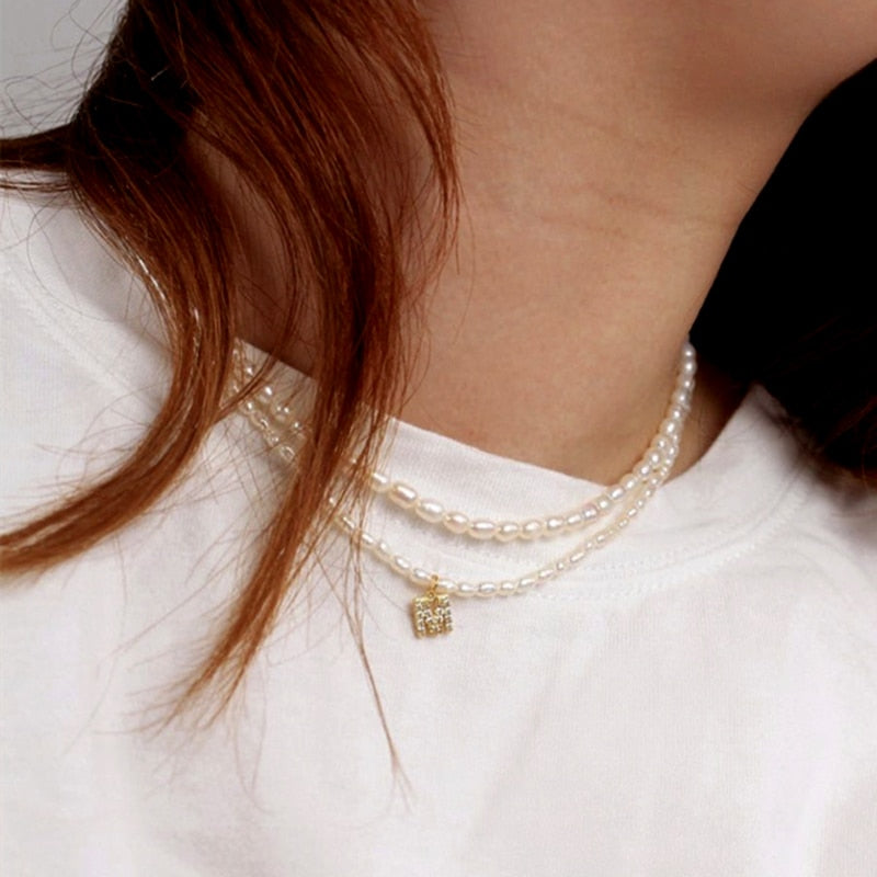 Initial Charm Freshwater Pearl Necklace Gold [Pre-order Item]