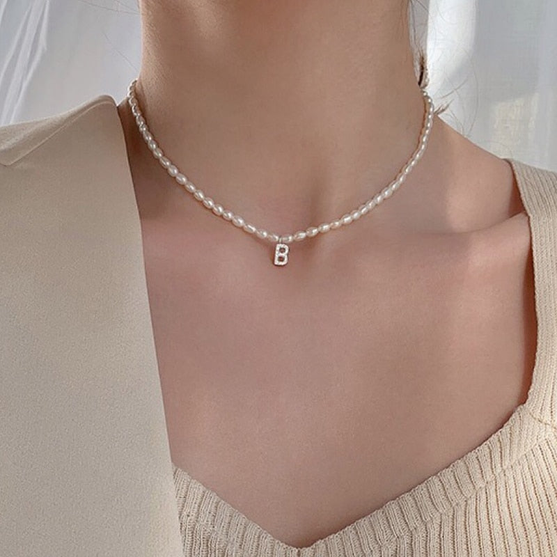 Initial Charm Freshwater Pearl Necklace Gold [Pre-order Item]