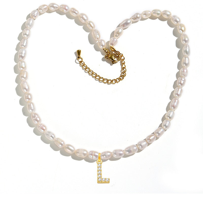 Initial Charm Freshwater Pearl Necklace Gold [Pre-order Item]