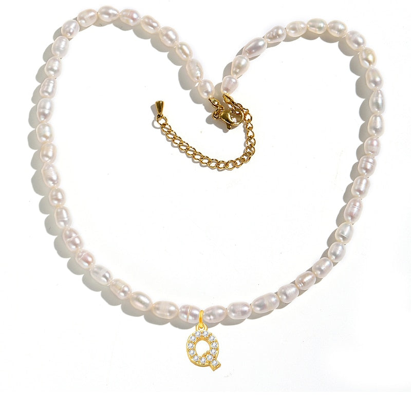 Initial Charm Freshwater Pearl Necklace Gold [Pre-order Item]