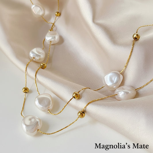 Freshwater pearl bead layered necklace [Fast delivery]