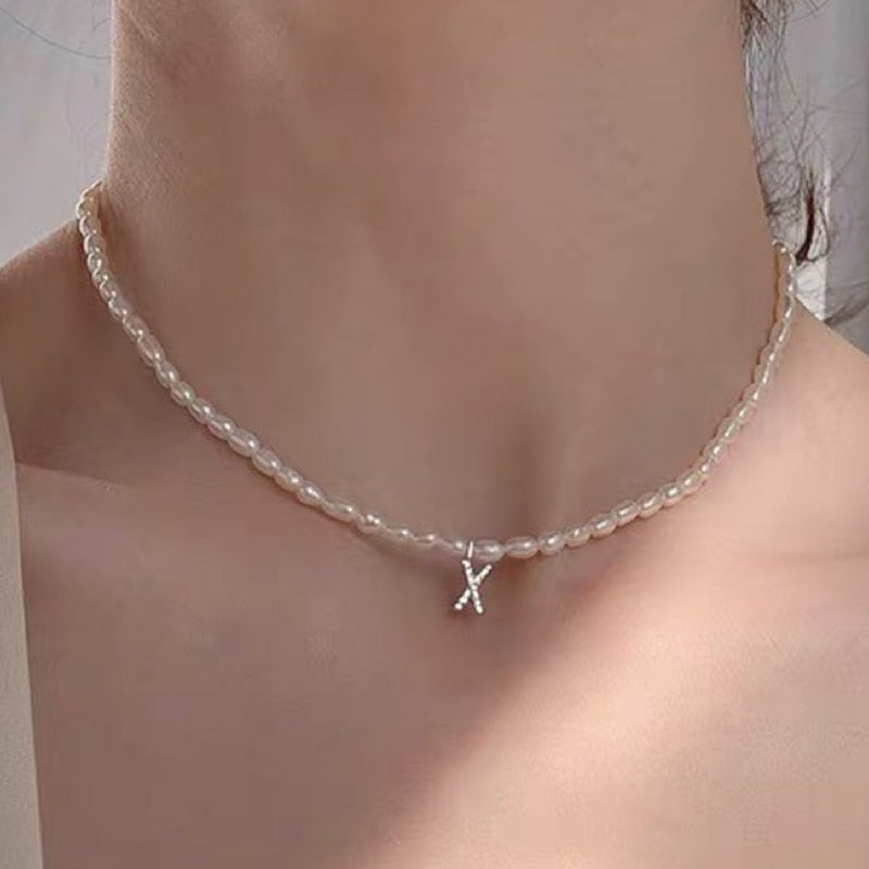 Initial Charm Freshwater Pearl Necklace Gold [Pre-order Item]