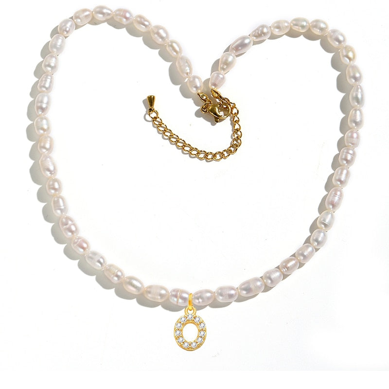 Initial Charm Freshwater Pearl Necklace Gold [Pre-order Item]