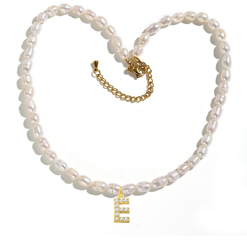 Initial Charm Freshwater Pearl Necklace Gold [Pre-order Item]