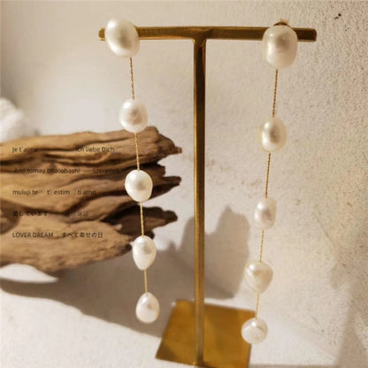 Swinging Freshwater Pearl Earrings Gold [Fast Shipping]