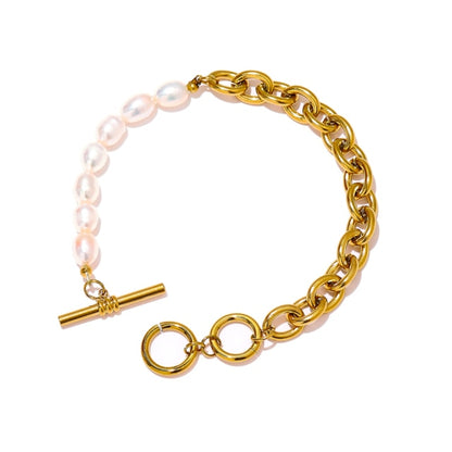 Half Natural Pearl Chain Bracelet Gold [Pre-order Item]