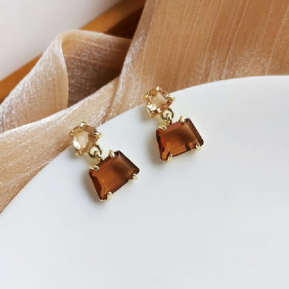 Mocha Brown Square Glass Earrings [Fast Shipping]