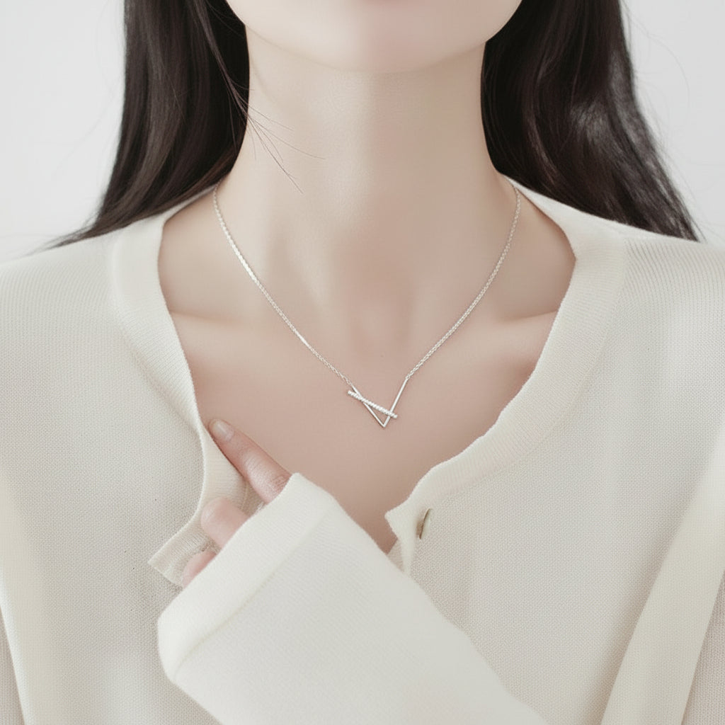 V-Shape Gemstone Necklace Gold/Silver [Fast Shipping]