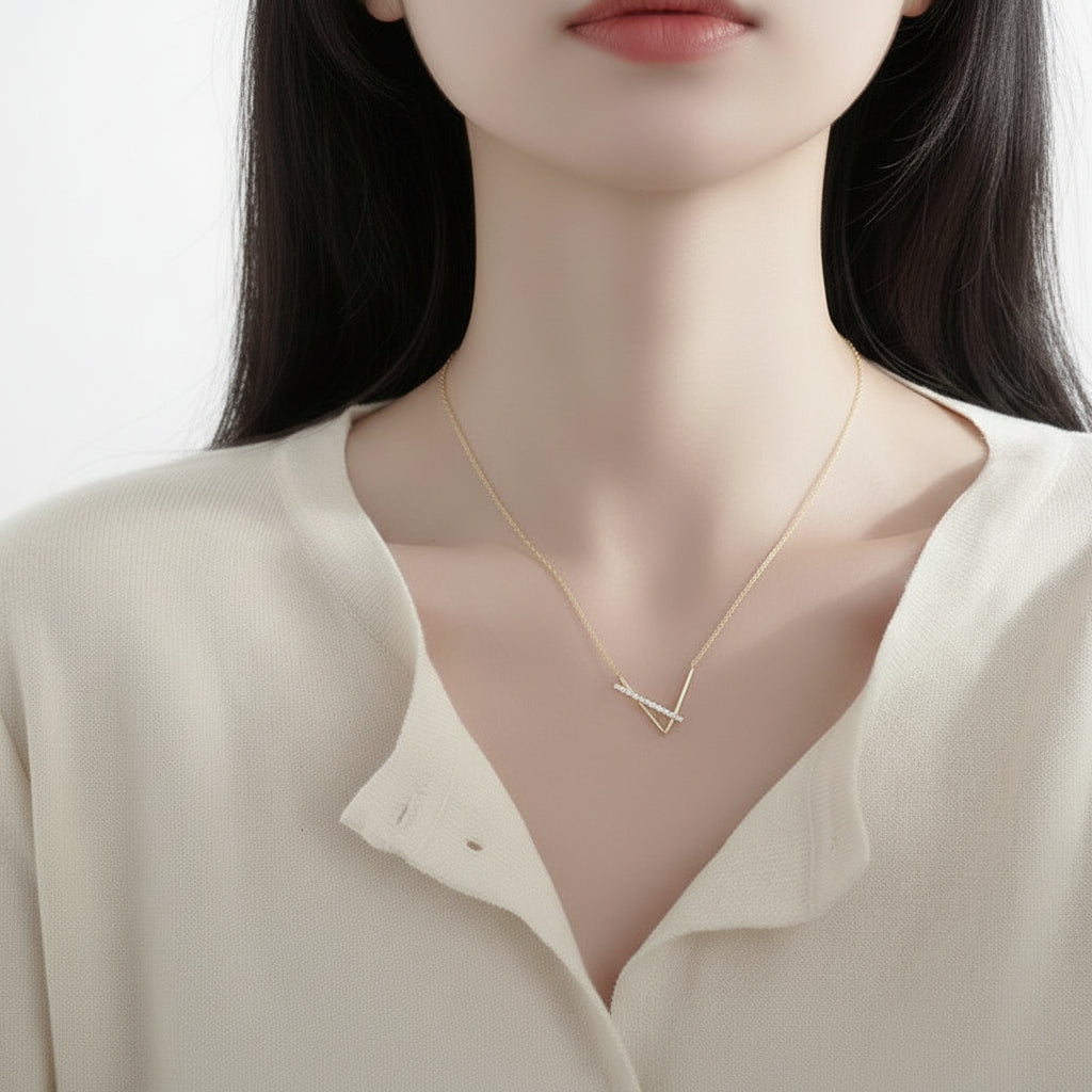 V-Shape Gemstone Necklace Gold/Silver [Fast Shipping]