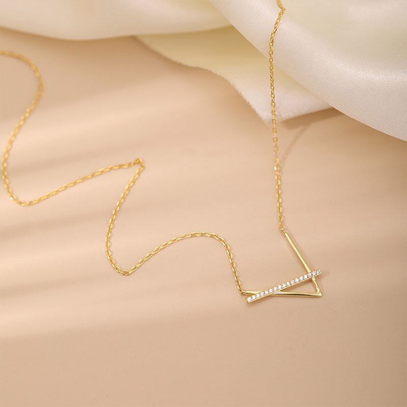 V-Shape Gemstone Necklace Gold/Silver [Fast Shipping]