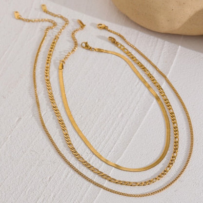 Stainless steel chain necklace 3-piece set Gold/Silver [Fast delivery]