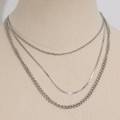 Stainless steel chain necklace 3-piece set Gold/Silver [Fast delivery]