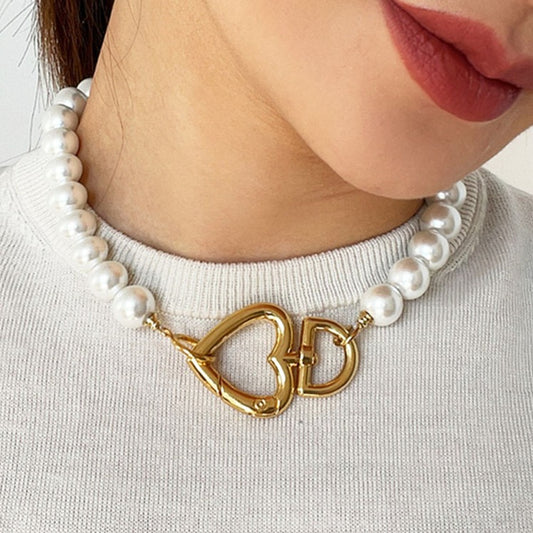 Heart Pearl Choker Necklace Gold [Pre-order Item]