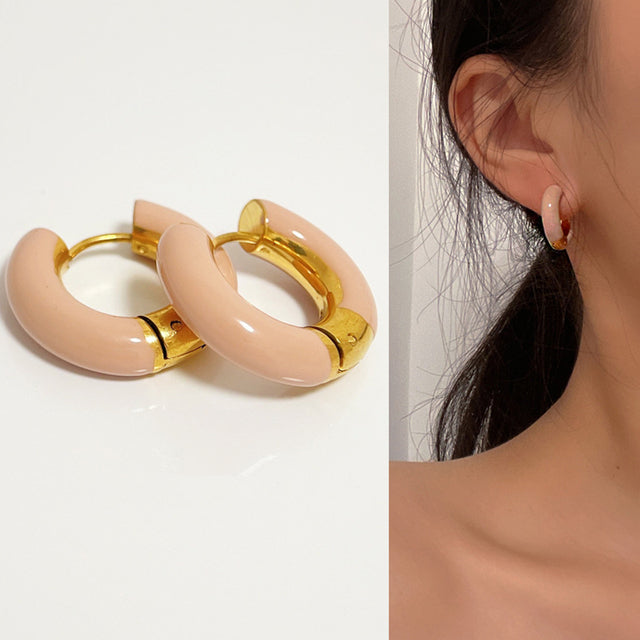 Glossy color hoop earrings in 4 colors [Pre-order item]