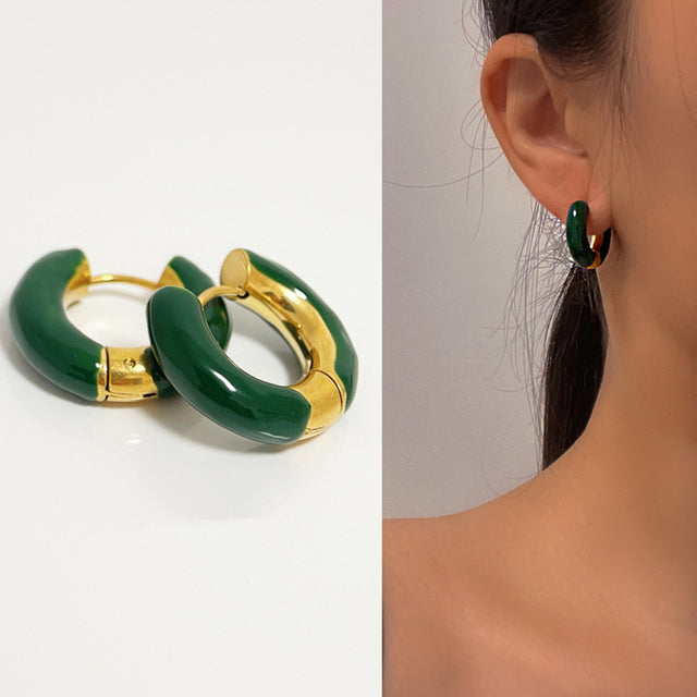 Glossy color hoop earrings in 4 colors [Pre-order item]